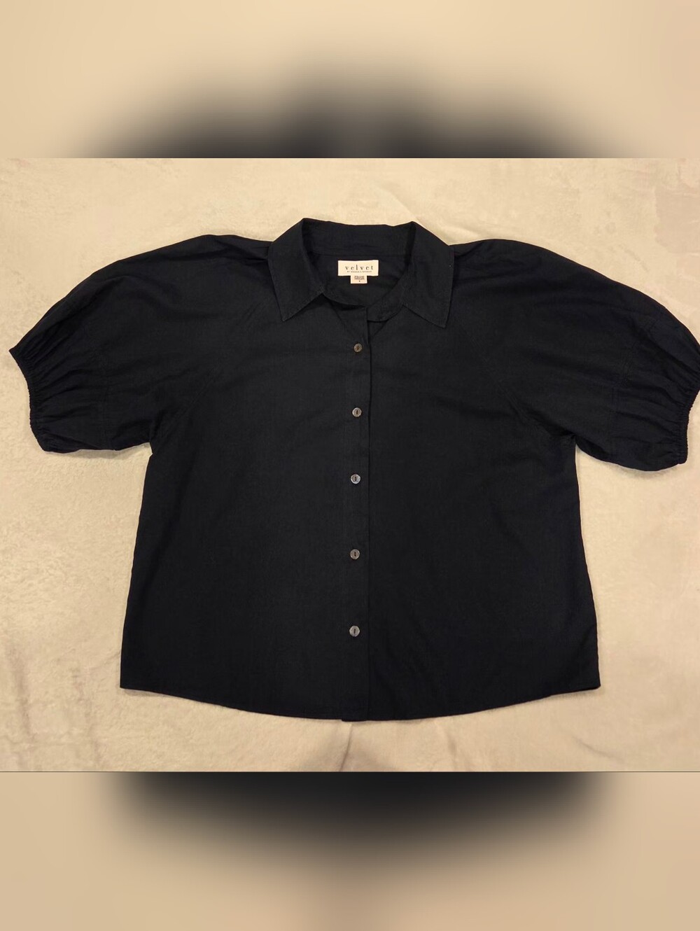 Velvet Graham And Spencer Women's Navy Puff-Sleeve Button-Up Shirt,  Size ?S - Picture 14 of 16